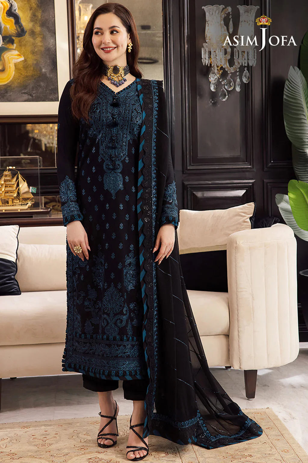 ASIMJOFA-3PC DHANAK EMBROIDERED SUIT GUL21