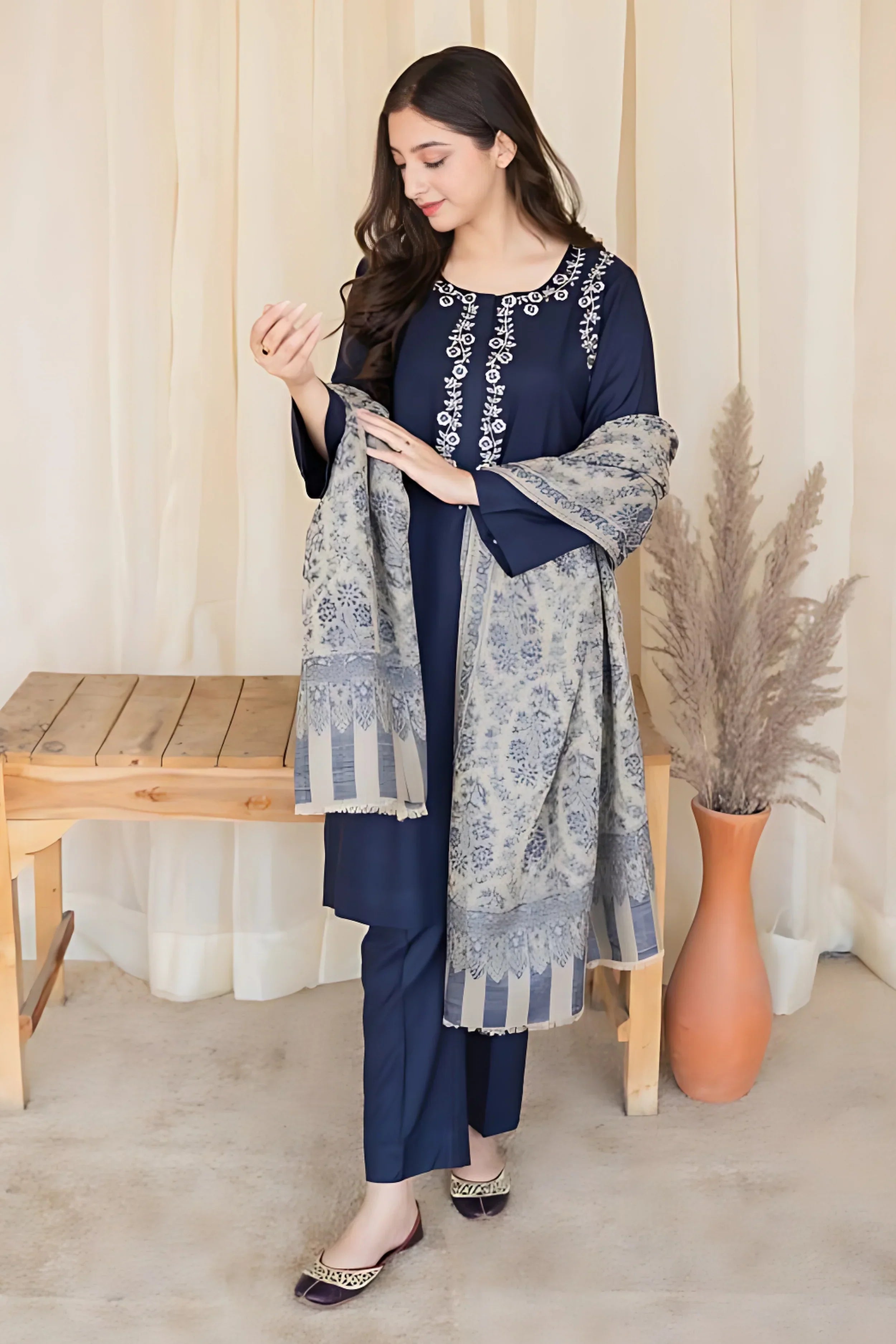 AISLING-3PC DHANAK EMBROIDERED SUIT GUL47