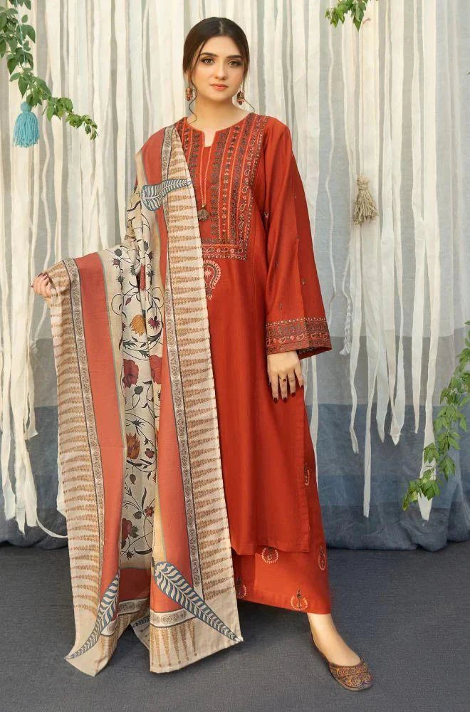 URGE-3PC DHANAK EMBROIDERED SUIT GUL48
