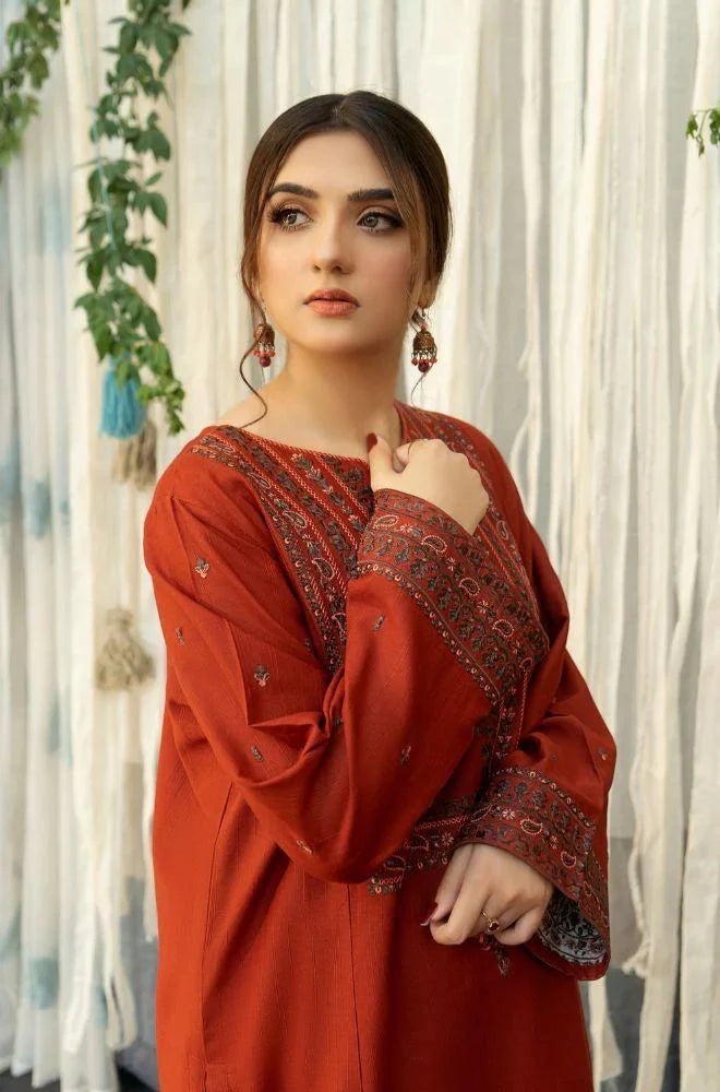 URGE-3PC DHANAK EMBROIDERED SUIT GUL48