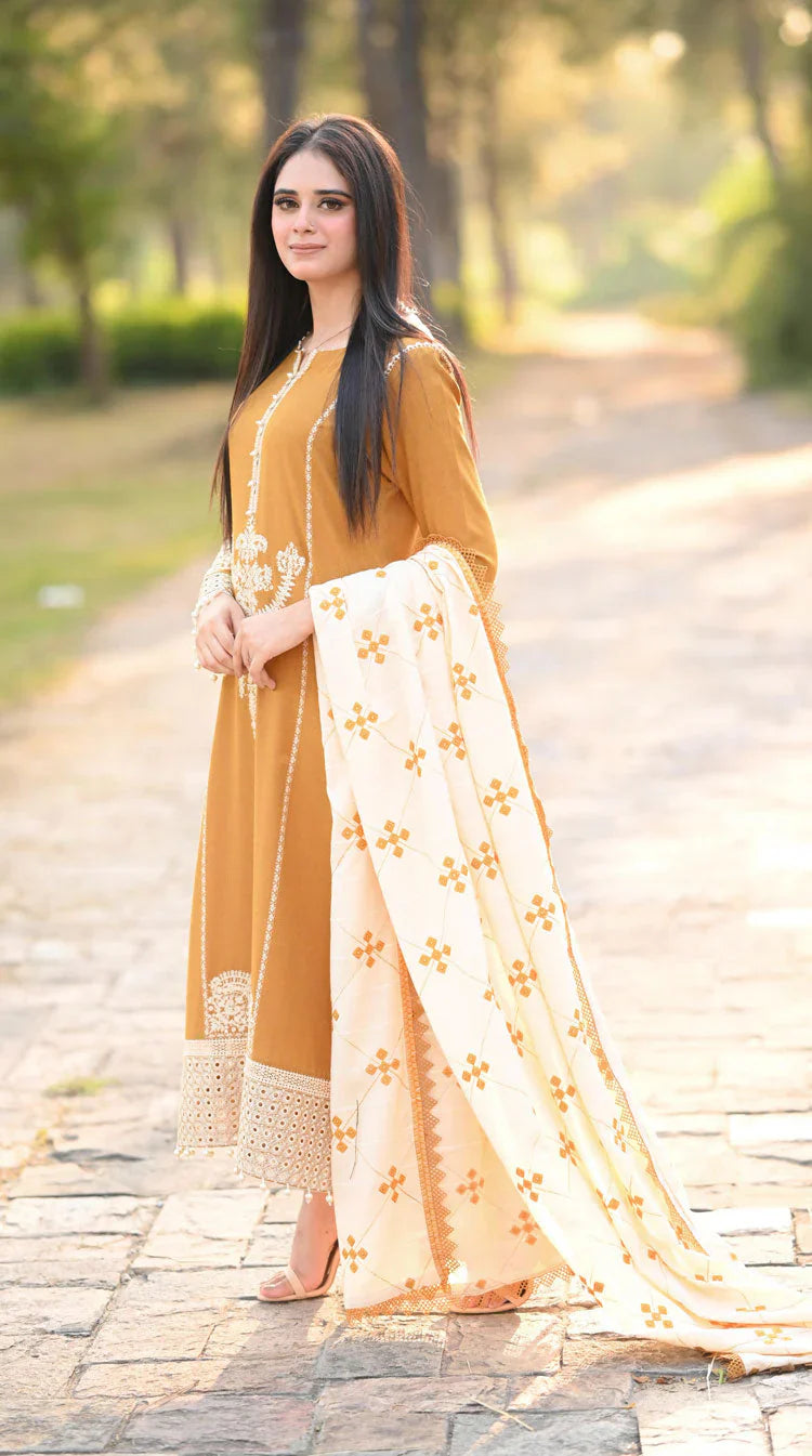LIBASS-3PC DHANAK EMBROIDERED SUIT GUL26