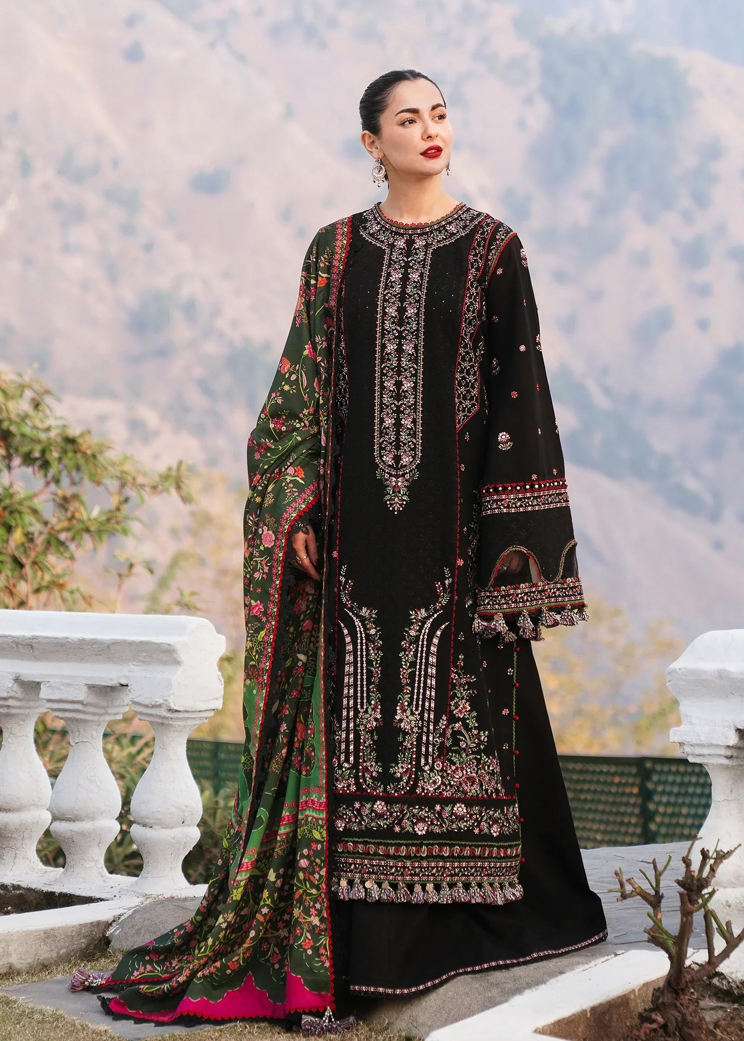 HUSSAIN REHAR-3PCS DHANAK EMBROIDED SUIT GUL10