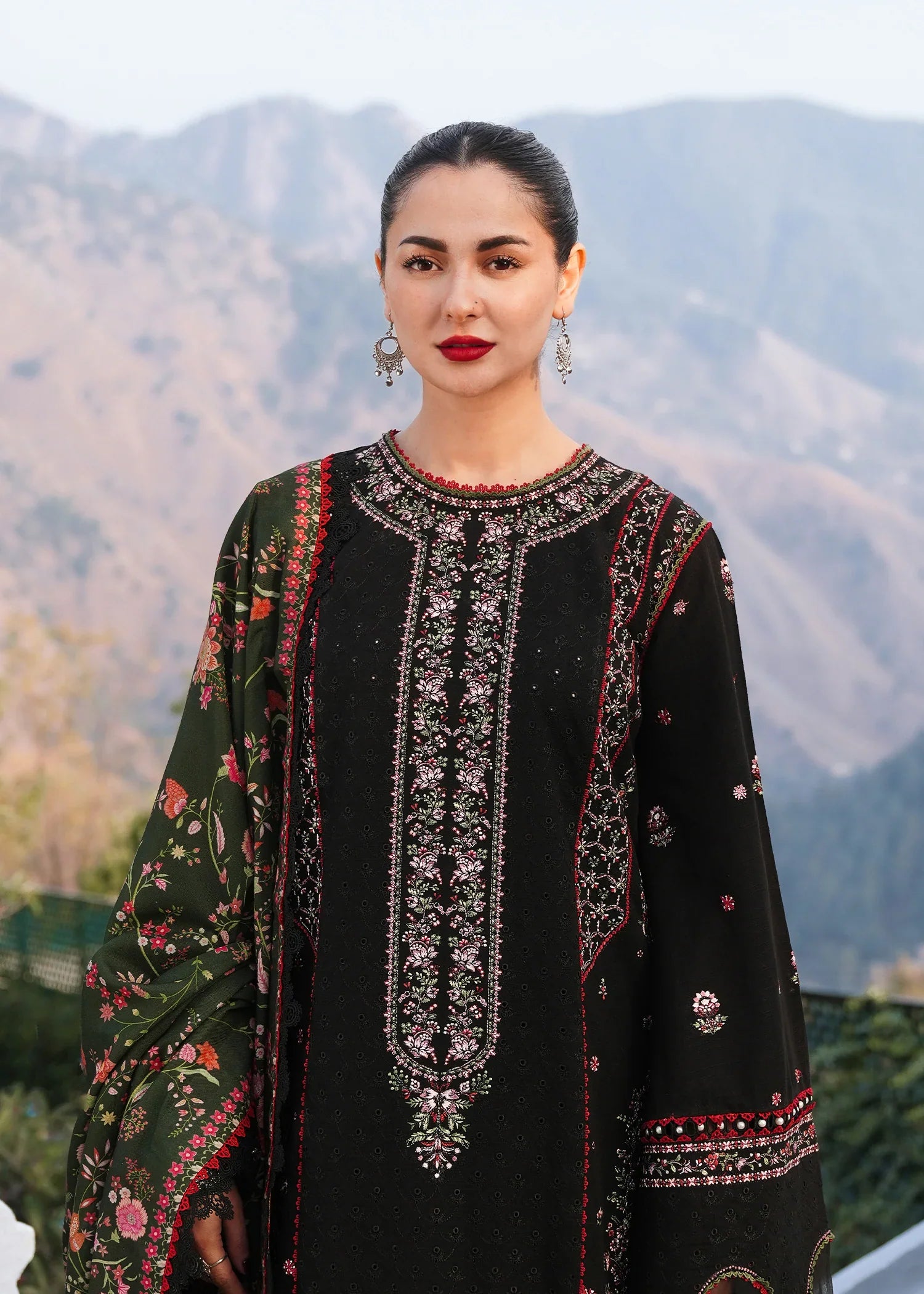 HUSSAIN REHAR-3PCS DHANAK EMBROIDED SUIT GUL10