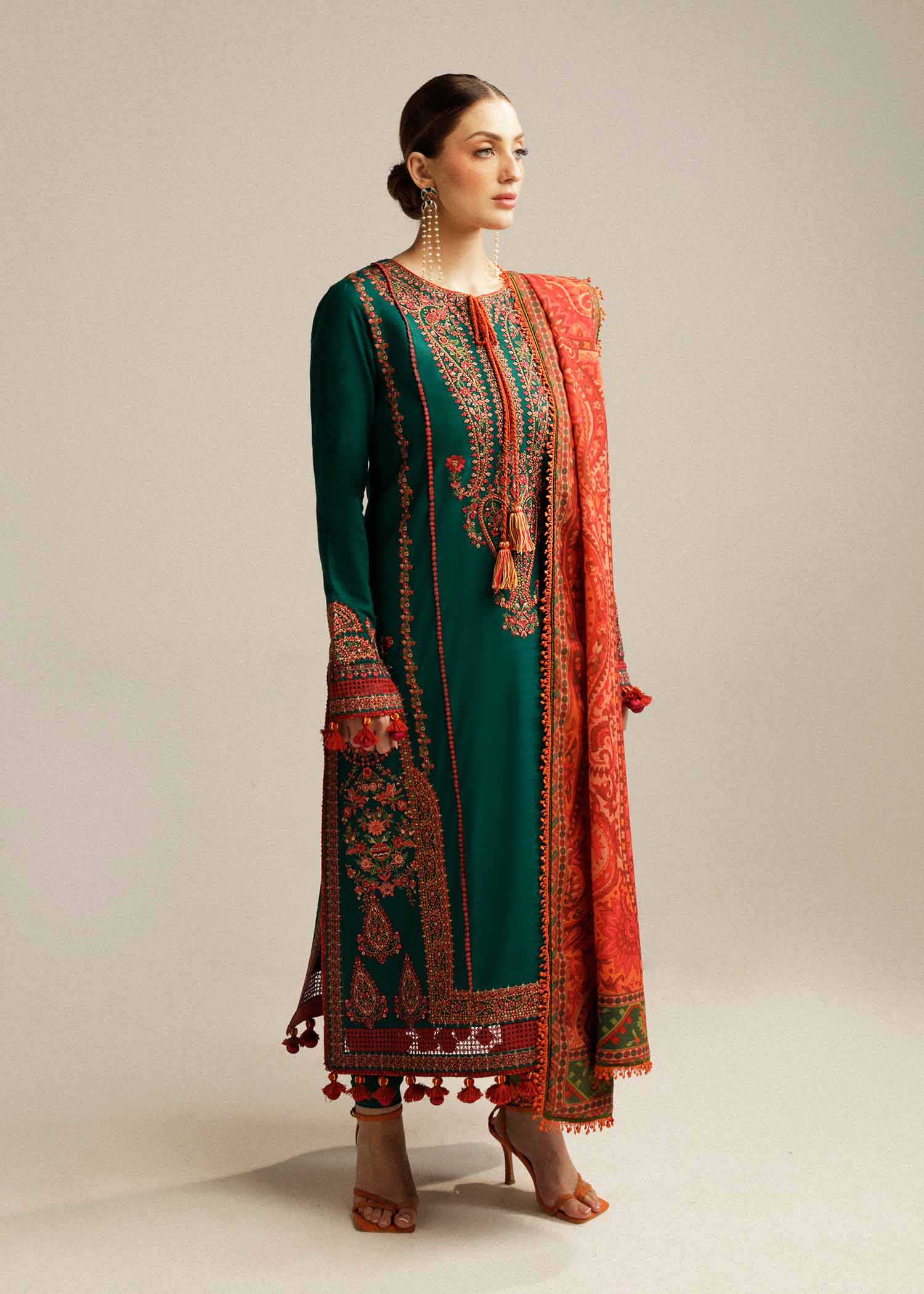 HUSSAIN REHAR-3PC SDHANAK EMBROIDED SUIT GUL12