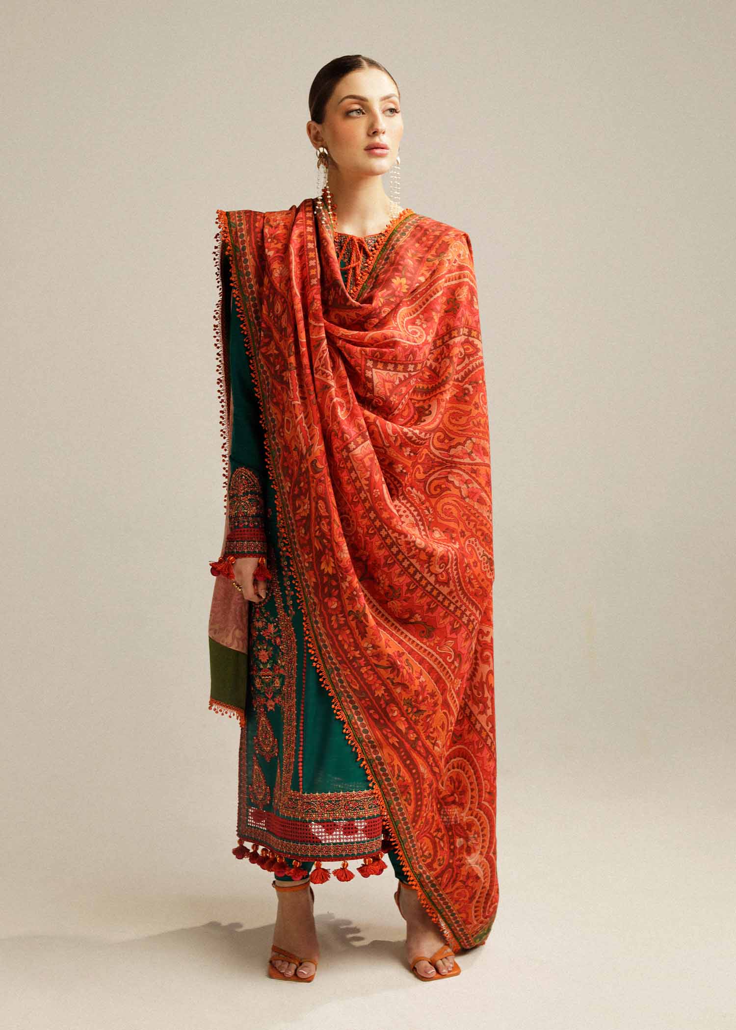 HUSSAIN REHAR-3PC SDHANAK EMBROIDED SUIT GUL12