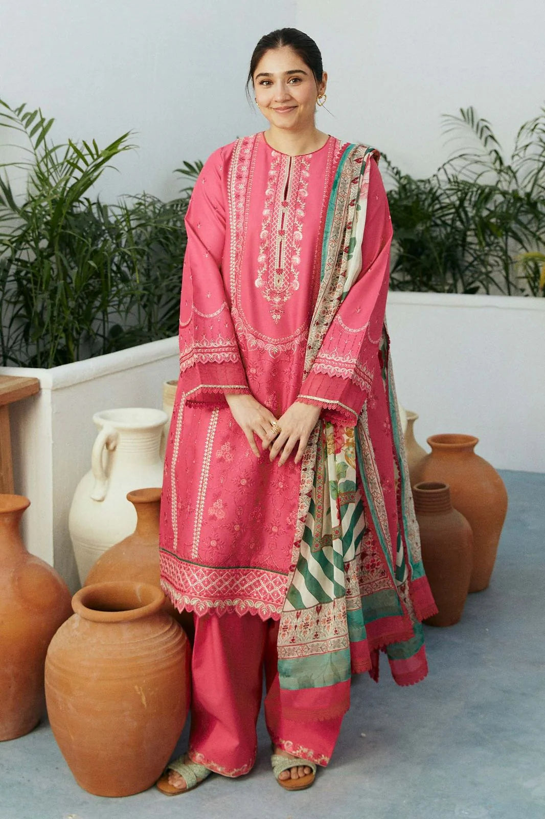 ZARA SHAHJAHAN-3PC DHANAK EMBROIDERED SUIT - GUL06