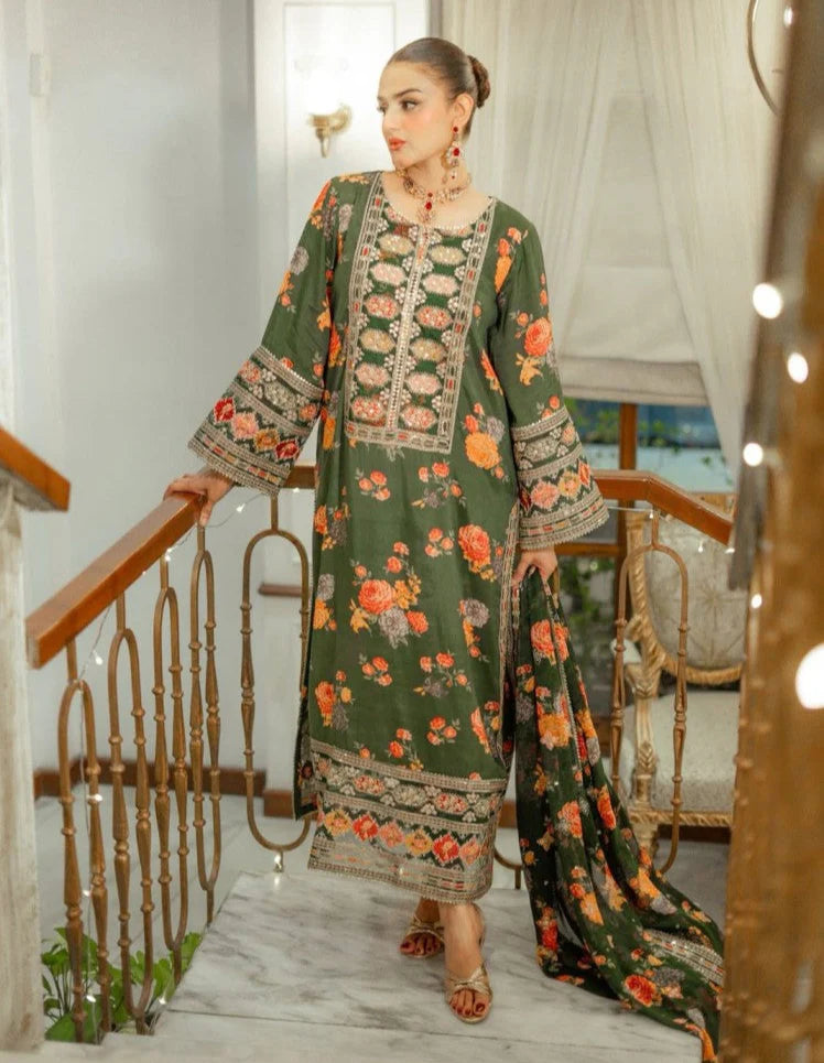 ANEELAS-SHAMOZ 3PC SOFT DIGITAL PRINTED SUIT GUL34